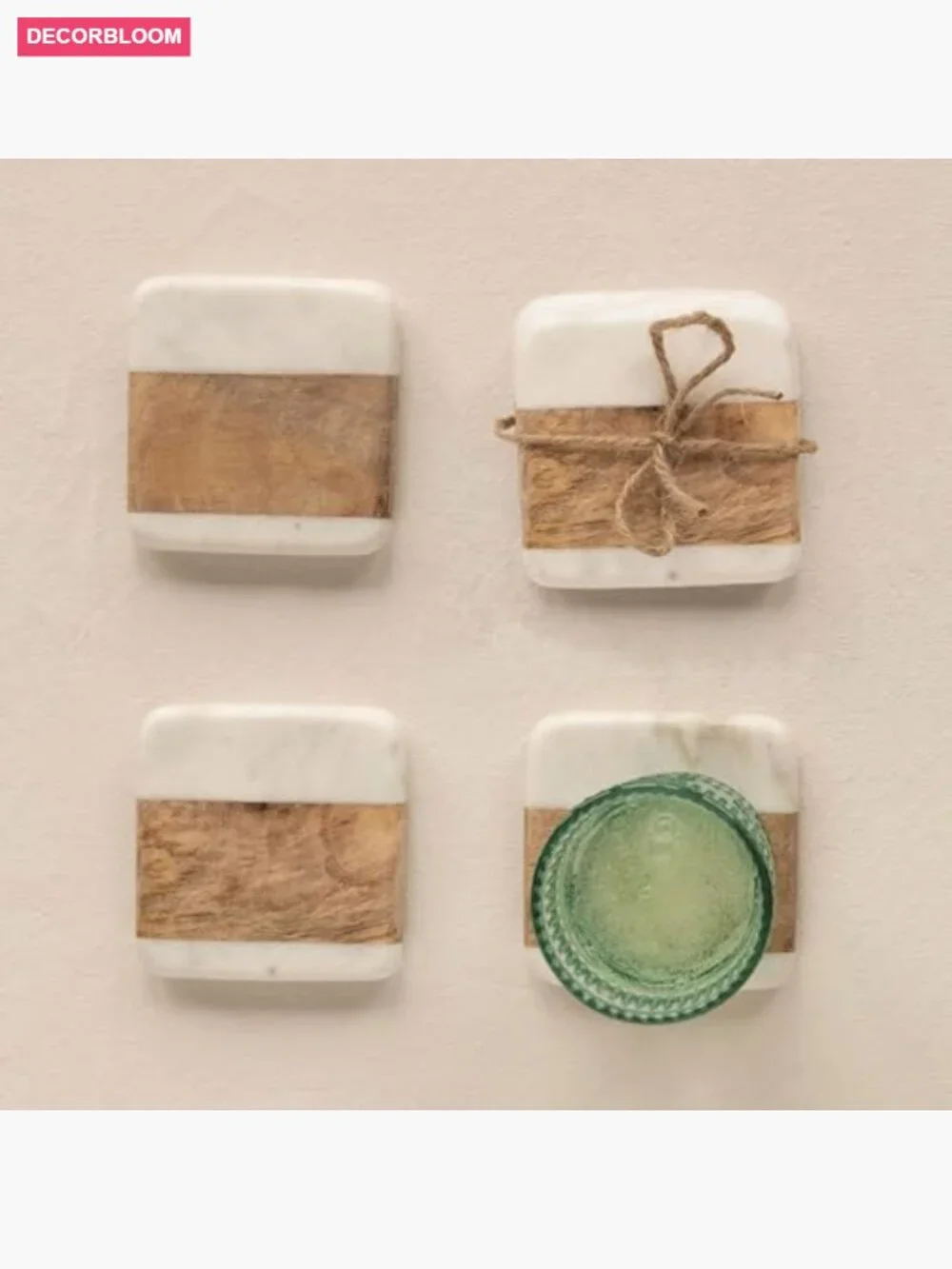 Marble & Acacia Wood Coasters Set of 4 Square Drink Coasters